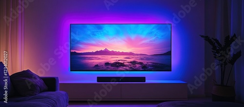 TV illuminated by ambient light in room.