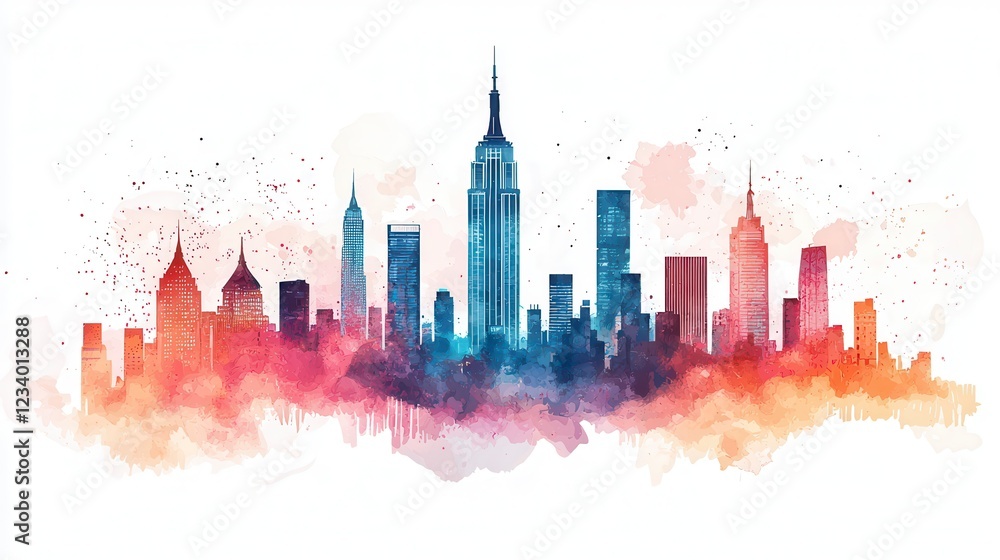 Obraz premium Colorful Watercolor City Skyline with Flowing Design Elements
