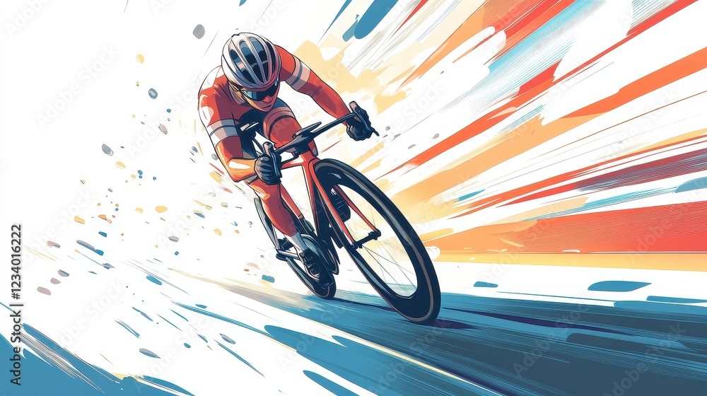 Fototapeta premium Dynamic Cyclist Racing Through a Vibrant Abstract Background