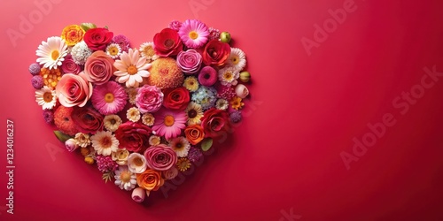 Heart filled with flowers in a pink and red background, love, valentine, love, valentine, holiday, heart, love