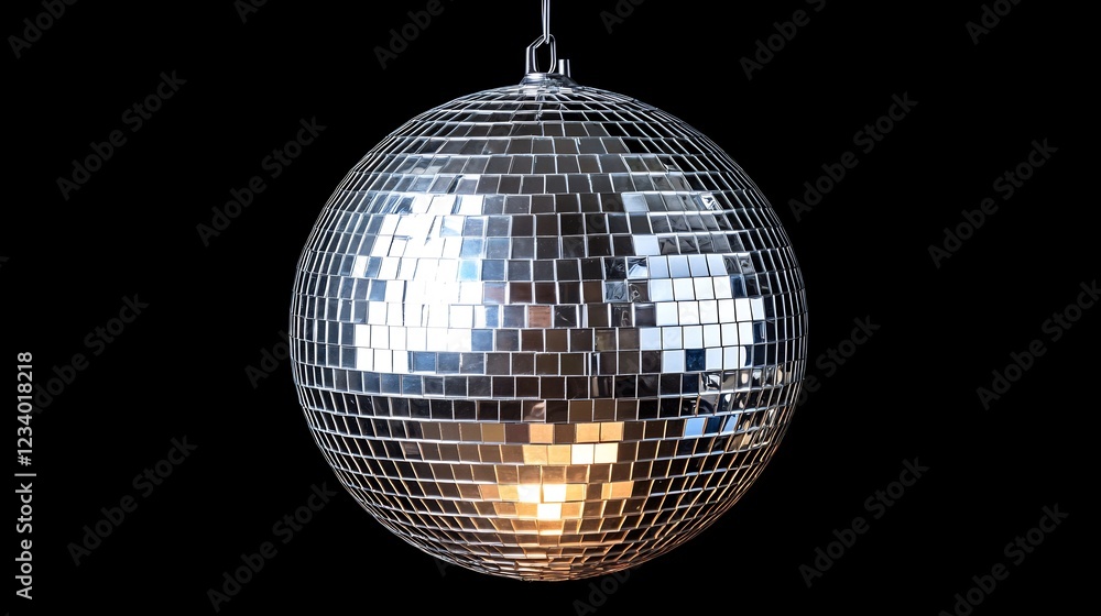 Obraz premium Disco ball gleams brightly against dark background reflecting vibrant light. AI Generated