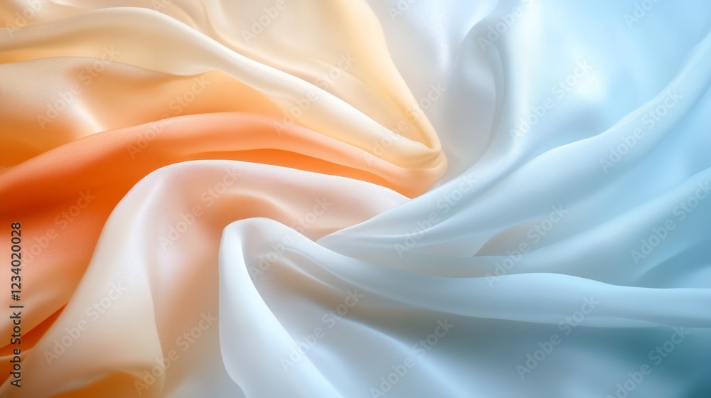 Obraz premium Soft folds of pastel fabric blend seamlessly, illustrating elegance and calm with a mix of orange, cream, and blue hues.