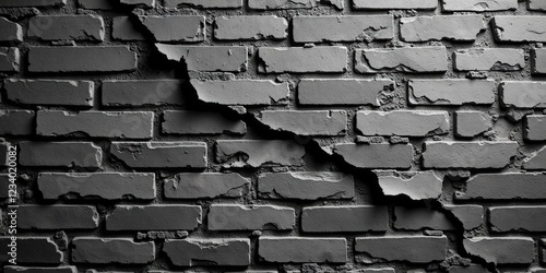 Staggered black and white brick wall in medium-close-up, highlighting texture and shadows; each row ascends to the prominently displayed topmost brick photo