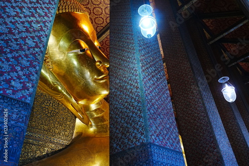 Obraz na płótnie Reclining Buddha Wat Pho in Bangkok, Thailand - タイ バンコク ワットポー 涅槃像 w salonie