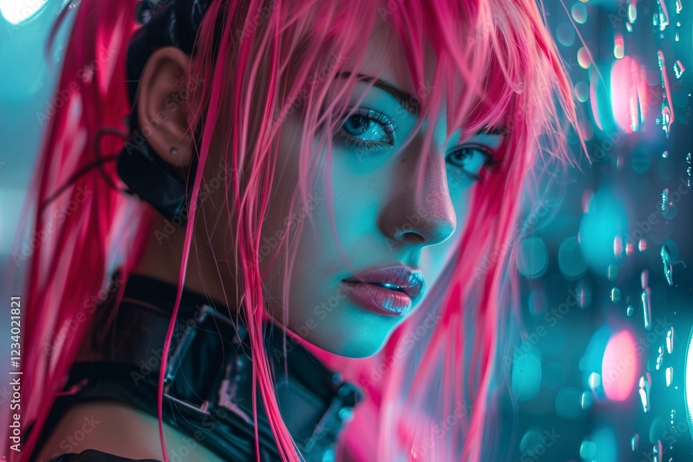 A Techno cyber punk style futuristic ninja young woman A Techno cyber punk style futuristic ninja young woman