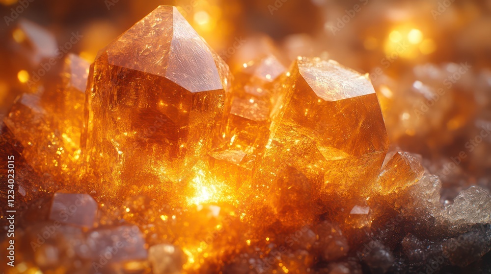 Glowing Amber Crystals: A Macro Photography of Sparkling Gemstones Glowing Amber Crystals: A Macro Photography of Sparkling Gemstones