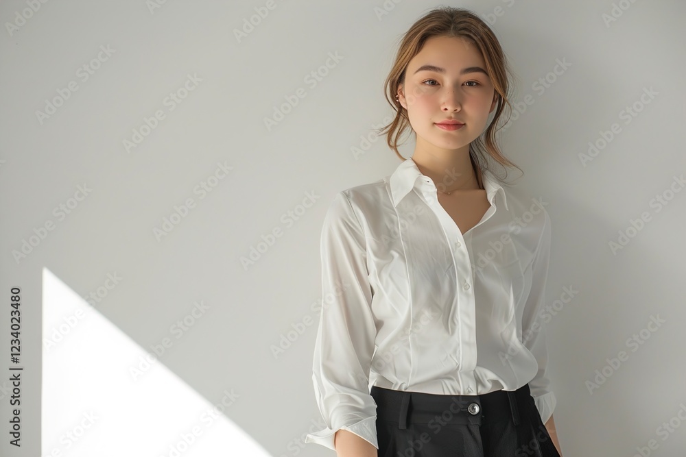 A Young businesswoman standing in a white studio A Young businesswoman standing in a white studio