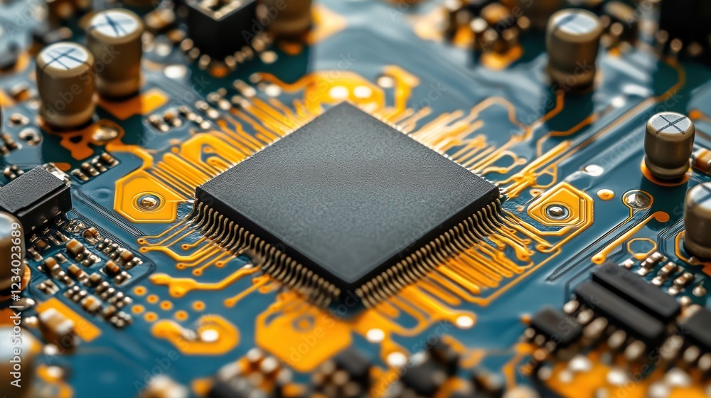 Close-up Microchip Circuit Board Technology Detail