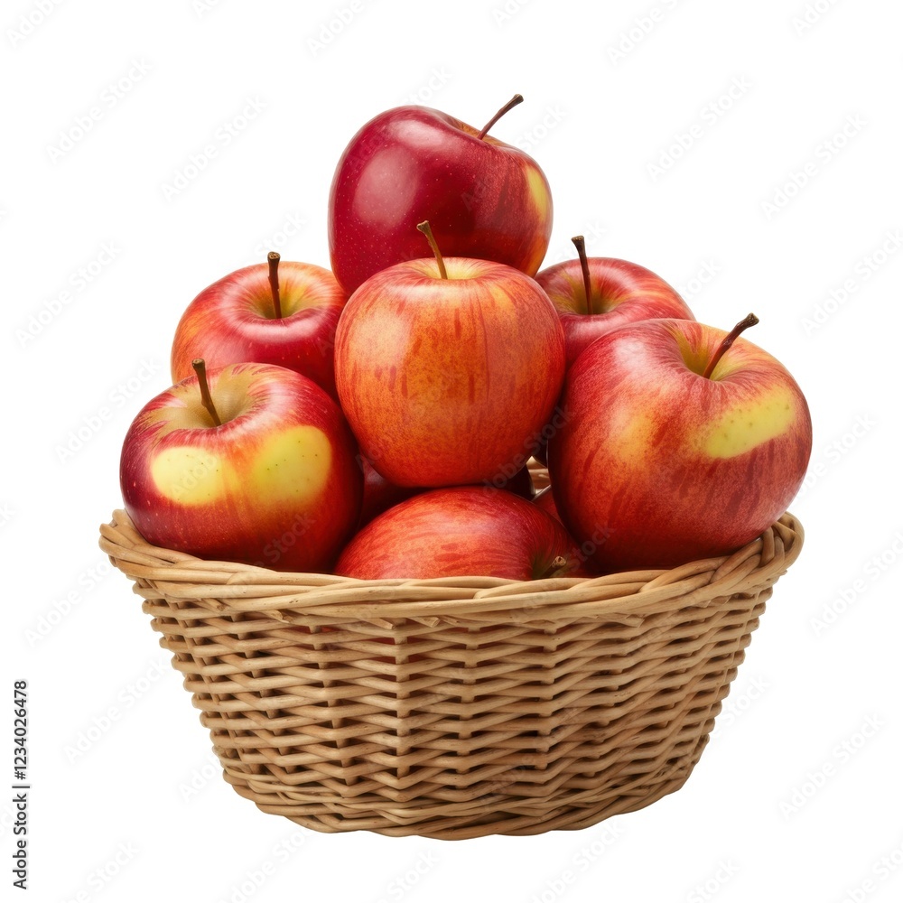 Whole Ripe Red Apple on Basket with Shiny Red Skin Whole Ripe Red Apple on Basket with Shiny Red Skin