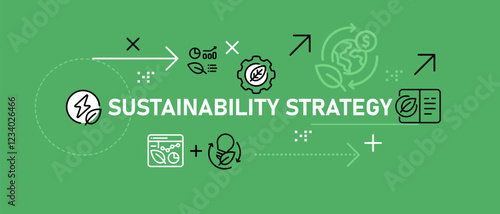 Sustainability Strategy conceptual eco environment new technology planning nature power energy optimization sustainable development design icon outline set collection
