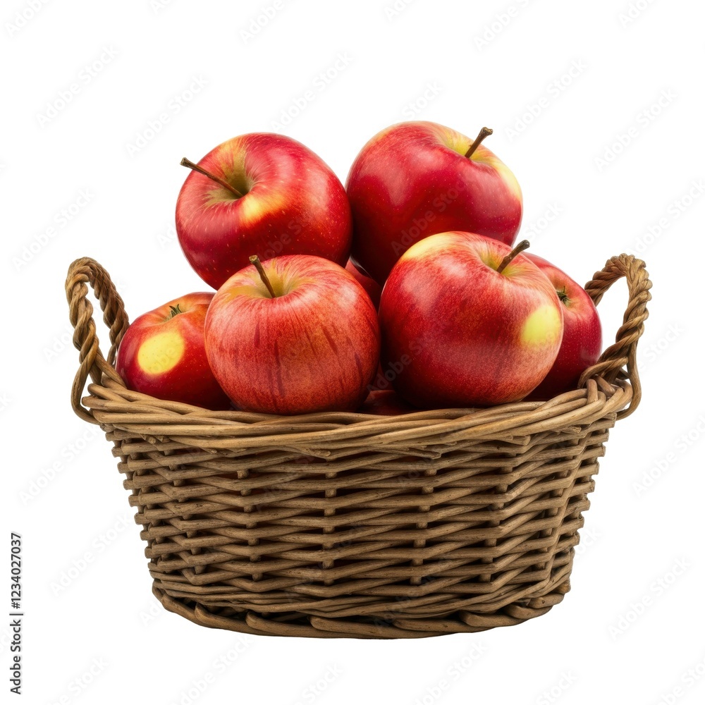 Whole Red Ripe Apple on Basket with Fresh Glossy Skin Whole Red Ripe Apple on Basket with Fresh Glossy Skin