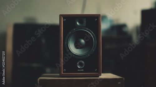 Wallpaper Mural Close-up of a vintage wooden speaker on a table. Torontodigital.ca