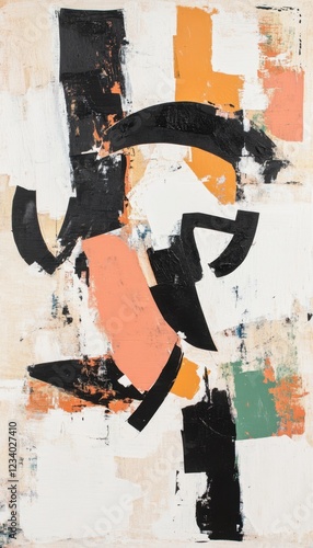 Fotografie Abstract interplay of form and color; a dynamic composition in black, peach, and beige
