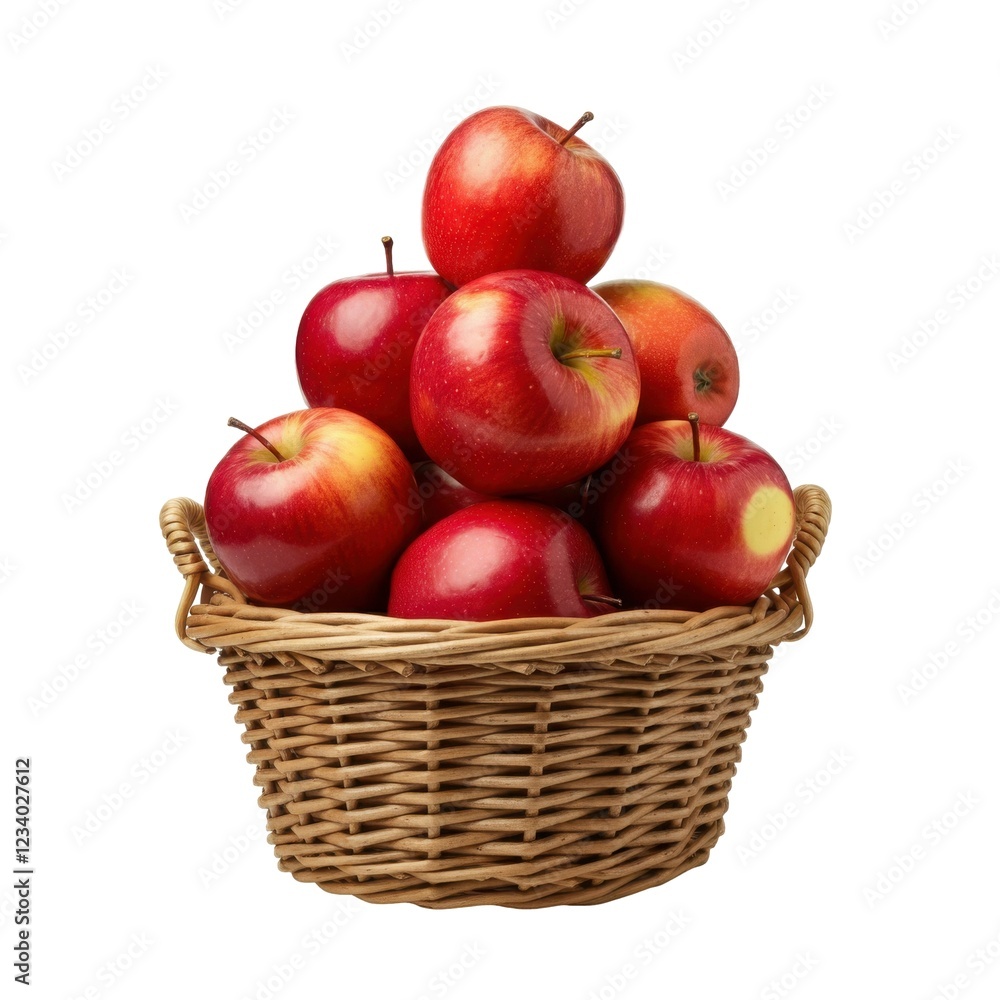 Whole Ripe Red Apple on Basket with Glossy Skin Whole Ripe Red Apple on Basket with Glossy Skin