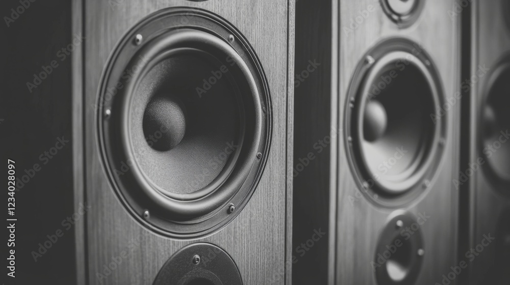 Close-up of two high-fidelity speakers. Close-up of two high-fidelity speakers.