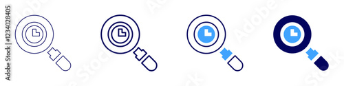 Time searching icon in 4 different styles. Thin Line, Line, Bold, and Bold Line. Duotone style. Editable stroke