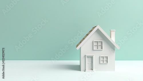 Wallpaper Mural A miniature white house sits on a light blue surface against a teal background.  A simple model representing homeownership. Torontodigital.ca