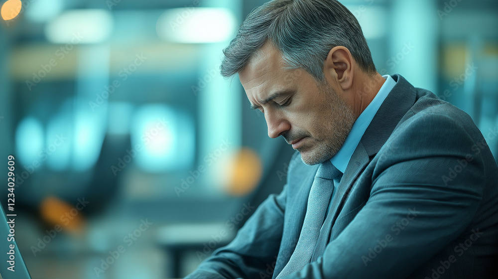 Obraz premium Businessman experiencing apathy in bright office space, emotional struggle