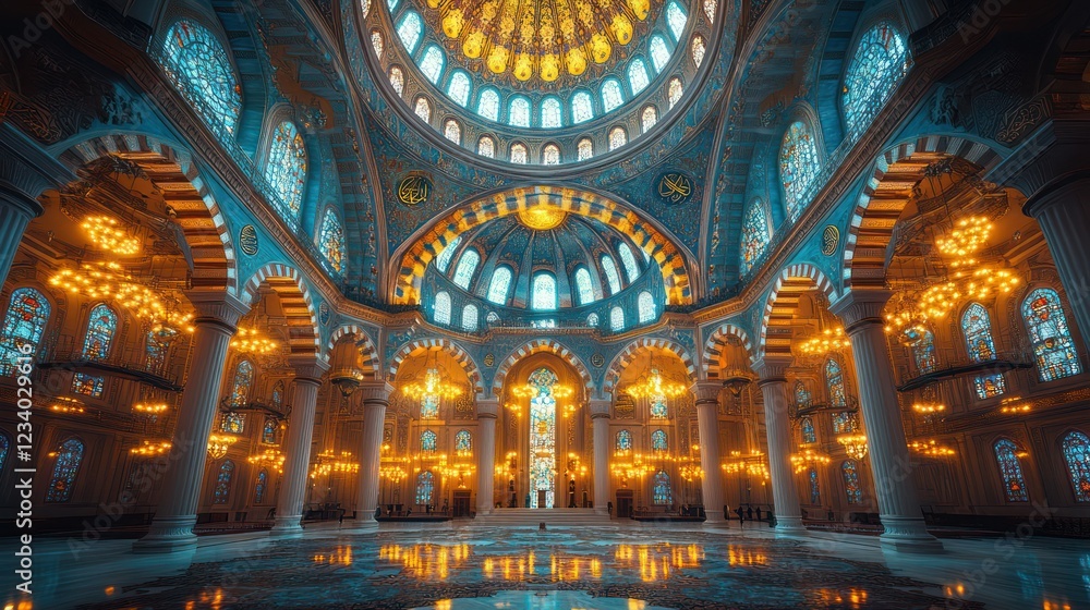 Obraz premium The Majestic Grandeur of the Camlica Mosque: A Symphony in Blue and Gold