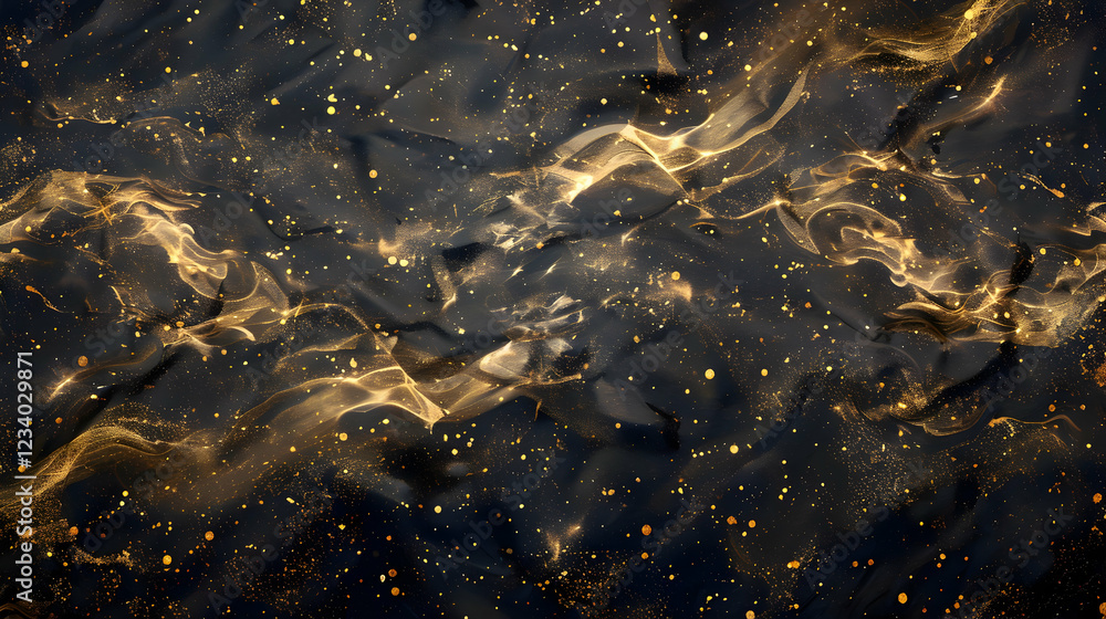 Abstract swirling patterns of gold and black resembling cosmic space. Abstract swirling patterns of gold and black resembling cosmic space.