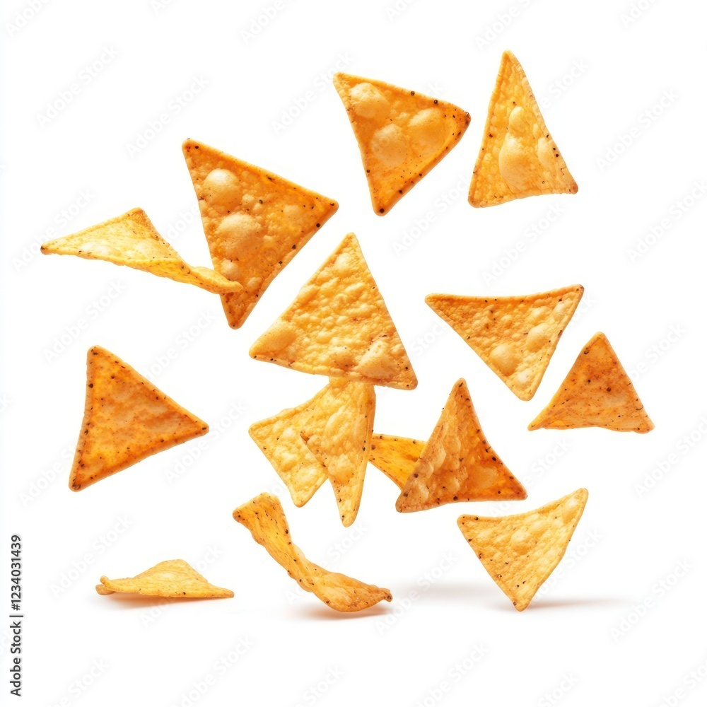 Falling triangular tortilla chips background isolated snack. Falling triangular tortilla chips background isolated snack.