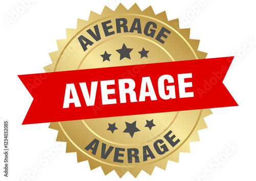 average. average round red and gold label isolated on transparent background