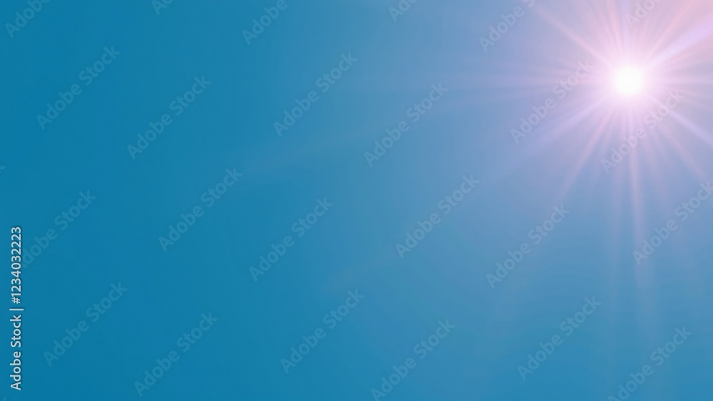 Bright Sunburst on Clear Blue Sky - Summer Background