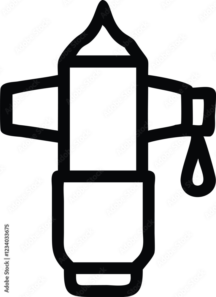 Fire extinguisher icon, simple black and white line drawing, minimalist design, safety equipment symbol, emergency preparedness icon, vector graphic, bold outline, negative space, clean aesthetic, ind Fire extinguisher icon, simple black and white line drawing, minimalist design, safety equipment symbol, emergency preparedness icon, vector graphic, bold outline, negative space, clean aesthetic, ind