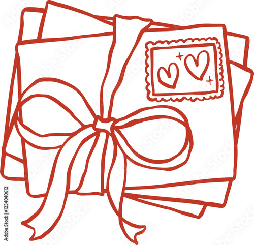 Coquette Retro Love Mails stack Doodle Outline
