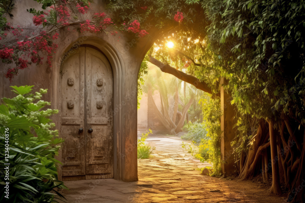 Obraz premium Door In Tranquil Garden Relax Inspiration Nature