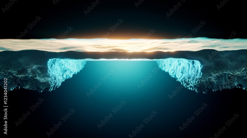 Fototapeta premium Majestic iceberg glows softly in ethereal underwater light. AI Generated