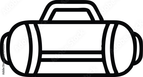 Cylindrical duffel bag, simple line drawing, black and white illustration, minimalist design, sports equipment, gym accessory, travel luggage, bold outlines, iconic shape, simplified graphic, monochro