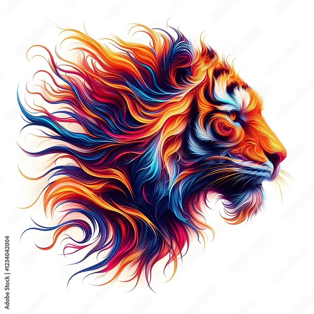 AI Generate of Abstract colorful dynamic fire lines forming tiger head, isolated in white AI Generate of Abstract colorful dynamic fire lines forming tiger head, isolated in white
