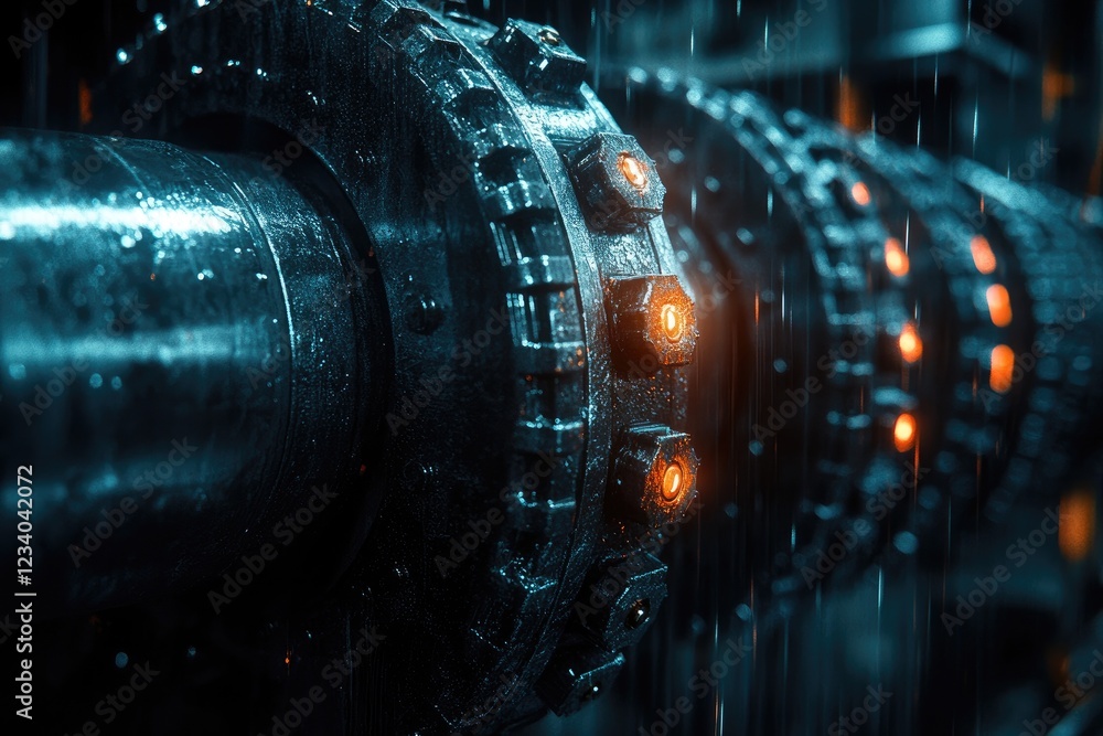 Machine's Gears Rotate Precisely Under Rain Machine's Gears Rotate Precisely Under Rain