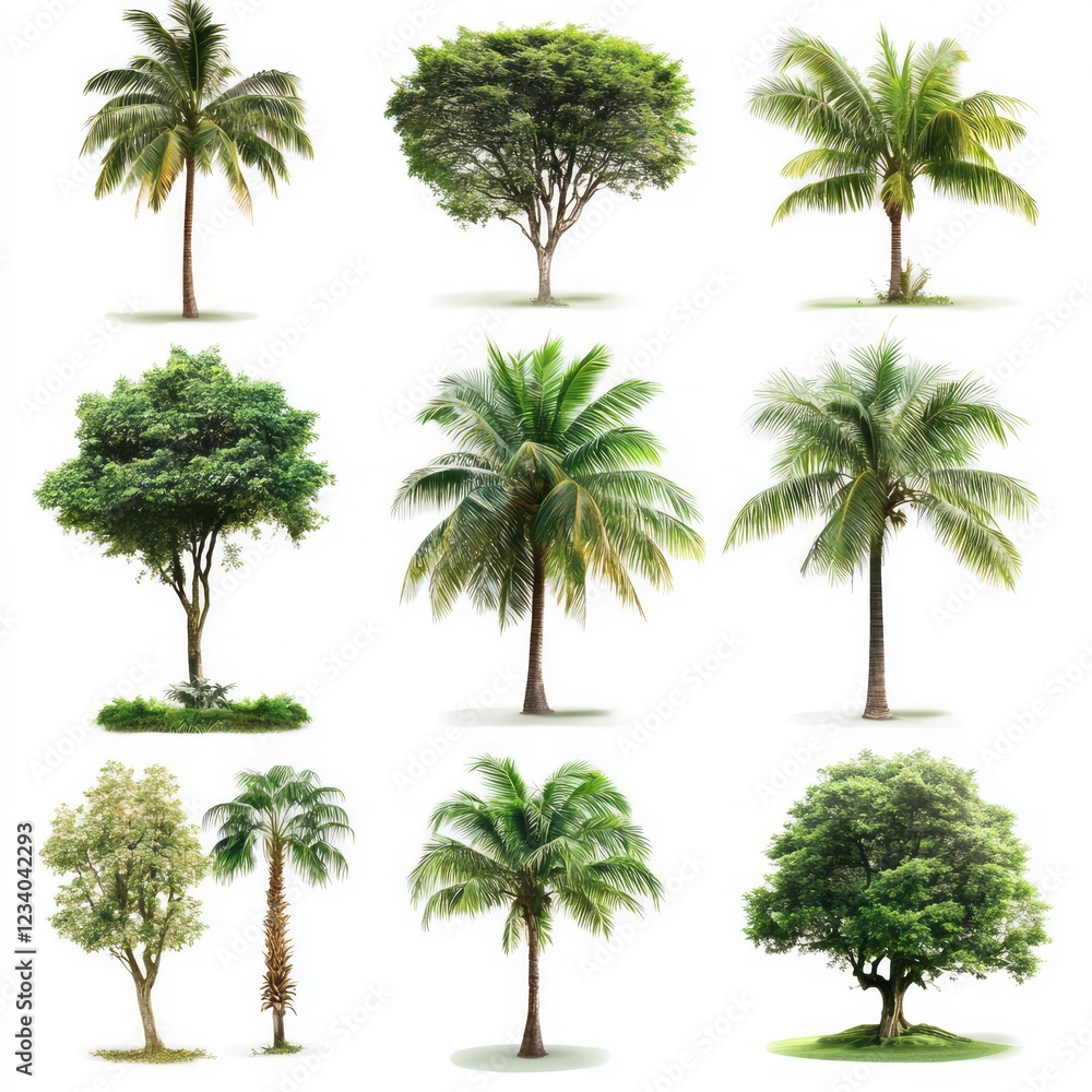 Fototapeta premium Set tree tropical isolated on white background