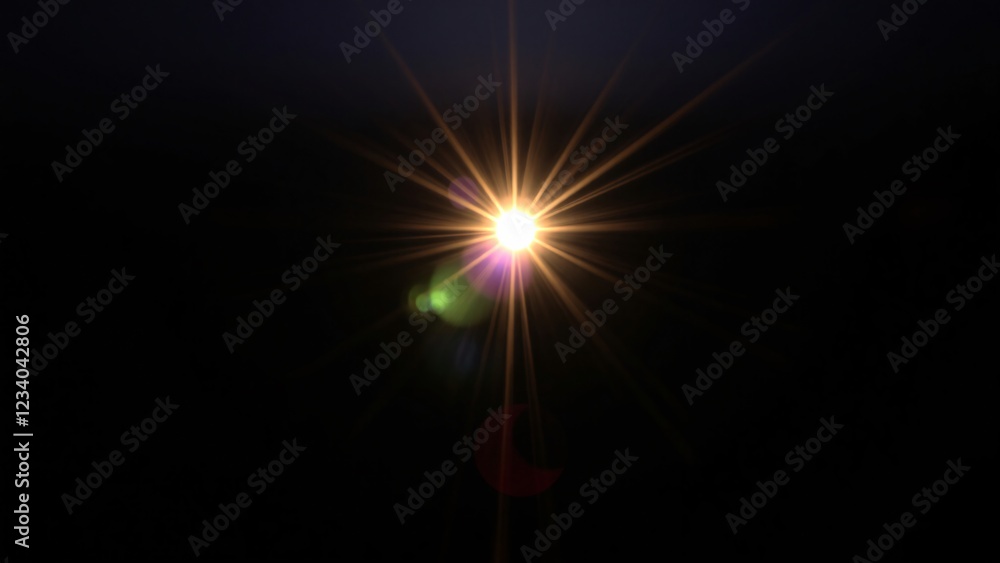Obraz premium Bright Starburst Lens Flare on Black Background