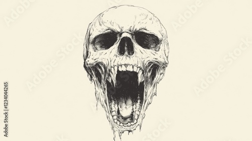 Wallpaper Mural Monochrome illustration of a screaming skull with intricate details and a haunting expression Torontodigital.ca