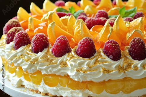 Luxurious Layered Baked Alaska with Edible Gold and Fruit Jellies photo