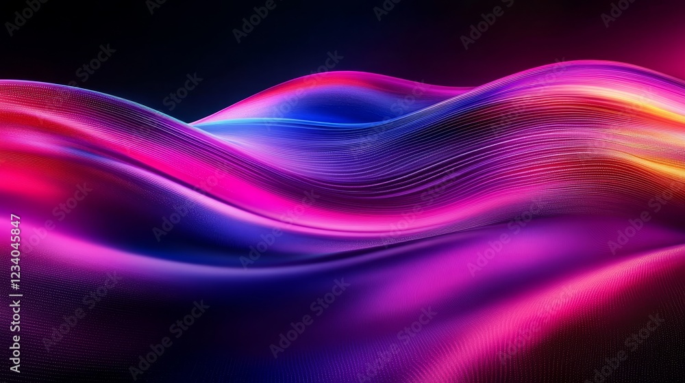 Naklejka premium Vivid Spectrum Waves, Elegant Abstract Background with Flowing Cyan, Magenta, and Red on Black
