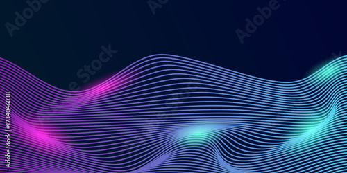 Abstract dynamic line wave on dark blue background. Future technology concept. Suit for banner, poster, cover, brochure, flyer, website