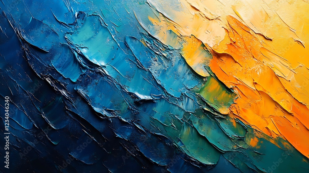 Obraz premium Textured Abstract Painting Warm Orange Blue Hues. AI Generated