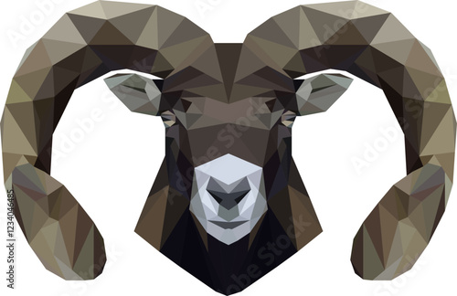 Low poly triangular ram head with horns Polygonal style trendy modern logo design. Suitable for t-shirt printing.