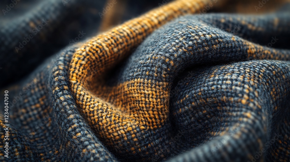 Textured fabric drapes softly showing deep blue and gold hues. AI Generated Textured fabric drapes softly showing deep blue and gold hues. AI Generated