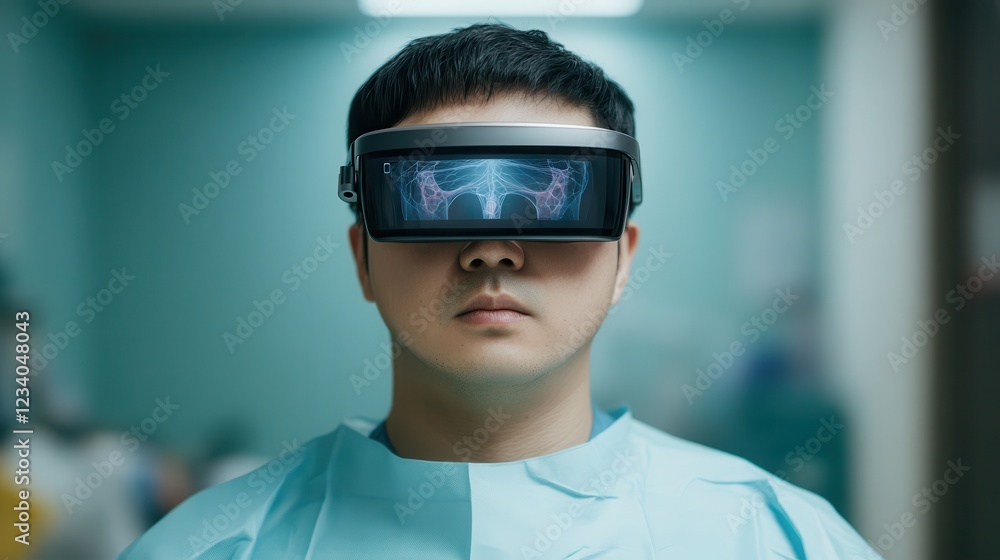 Augmented reality is transforming healthcare and retail experiences. Person wearing VR headset in a medical environment for advanced technology use. Augmented reality is transforming healthcare and retail experiences. Person wearing VR headset in a medical environment for advanced technology use.