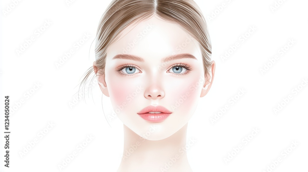 Striking pink lips, a captivating portrait of woman against white backdrop Striking pink lips, a captivating portrait of woman against white backdrop