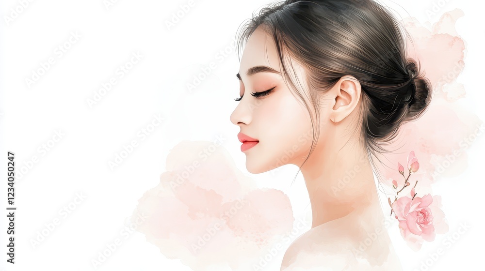 Elegant woman with vibrant flower in her hair, a portrait of natural beauty and timeless style Elegant woman with vibrant flower in her hair, a portrait of natural beauty and timeless style