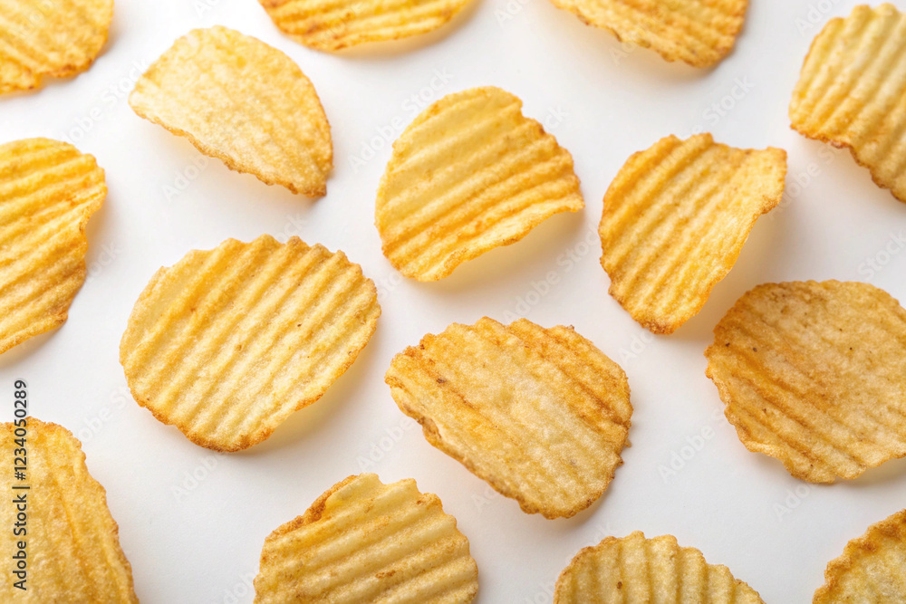 Several pieces of potato chips. Closeup on a white background Several pieces of potato chips. Closeup on a white background