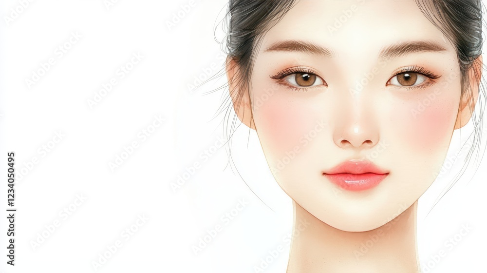 Naklejka premium Closeup beauty portrait, woman with vibrant pink lipstick on white background 