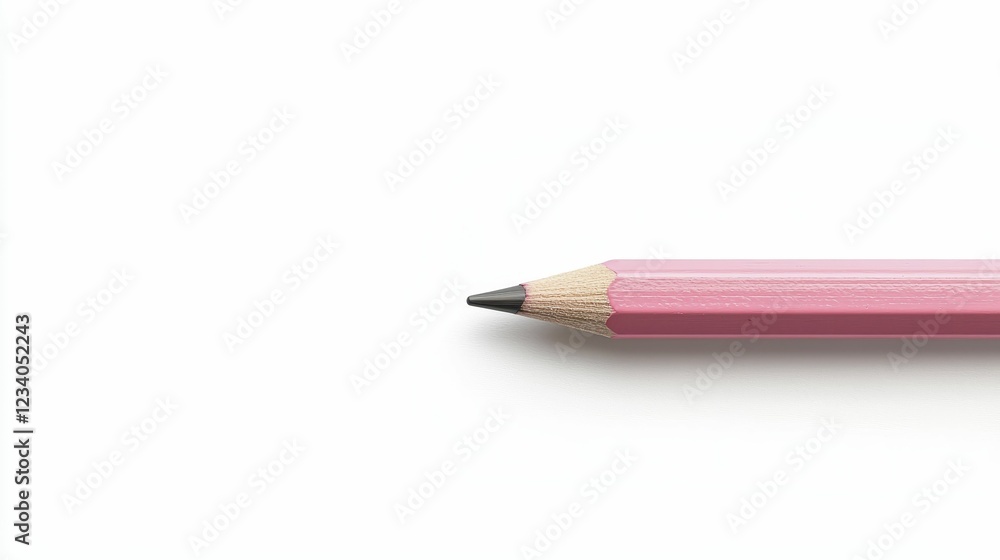 A close-up of a pink pencil, showcasing its sharpened tip against a plain, white background. A close-up of a pink pencil, showcasing its sharpened tip against a plain, white background.