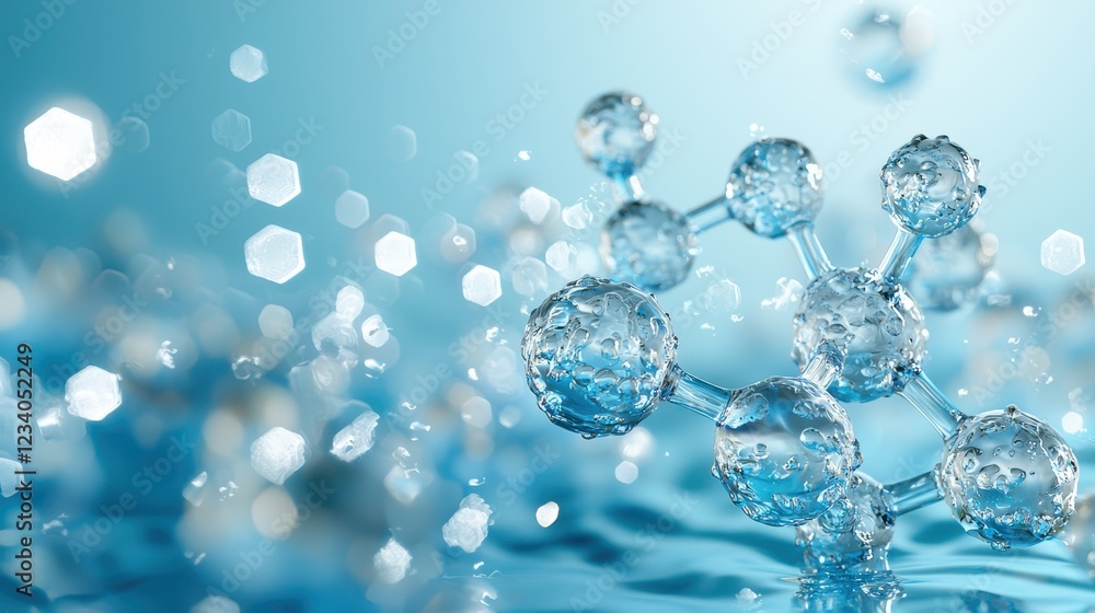 Aqua Molecular Structure: Crystalline Water Molecule in Blue Aqua Molecular Structure: Crystalline Water Molecule in Blue